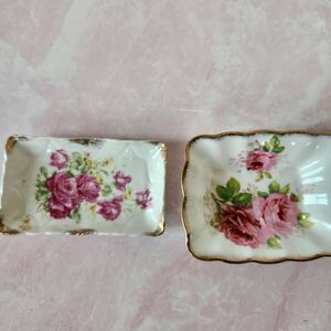 Vintage floral trays pin jewelry display American beauty Royal Albert bone china